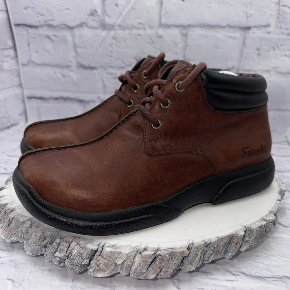 Vintage 90s SIMPLE Brand Mens Leather Split-Toe Chukka Boots Brown Size 8.5